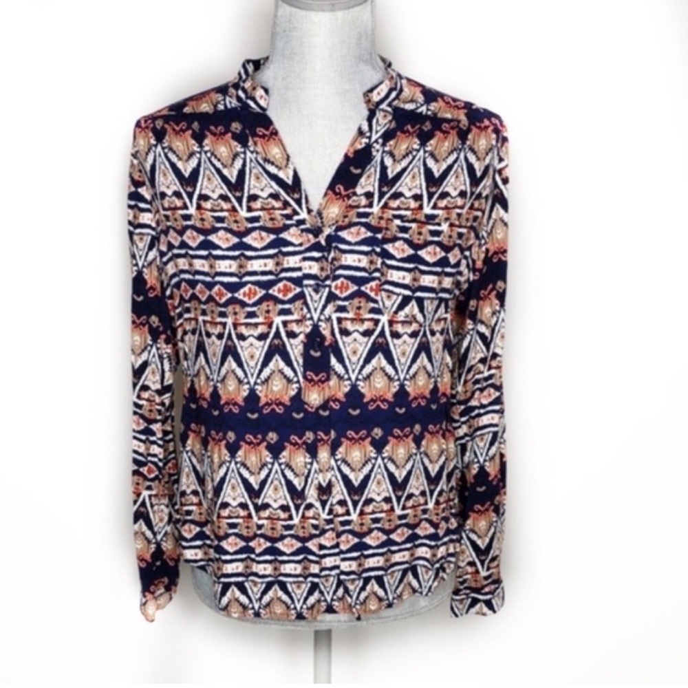 Market & Spruce Women's Patterned Top Blue, Cream, and Pink Sz Medium